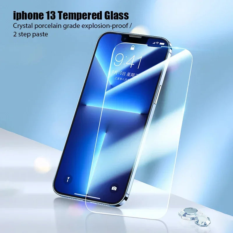 Panzerglassfolie 4PCS Tempered Glass for iPhone 11 12 13 14 15 Pro XR X XS Max Screen Protector on for iPhone 12 Pro Max Mini 7 8 Plus SE Glass