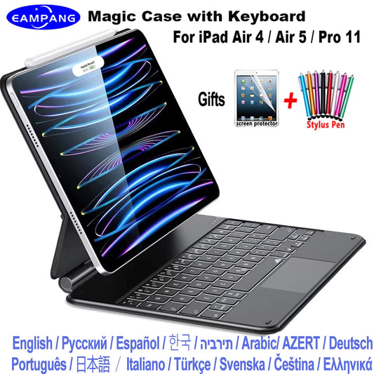 Magic Case Keyboard for iPad Air 4 4th 5 5th Pro 11 Portuguese Russian Spanish Korean AZERTY German Arabic Italian Keyboard